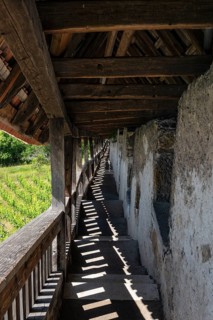 View down to the staircase with 340 steps to the Seilergang, historic defence wall of Esslingen