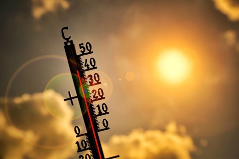 Symbolic image heat, heat wave, thermometer in the sun, 40 degrees Celsius, climate change,