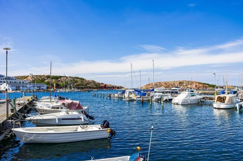Boats moored at the jetty in the marina in the northern harbour (Norra Hamnen) of Lysekil,