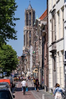The historic centre of Utrecht, with many old houses, Dom tower, highest church tower in the
