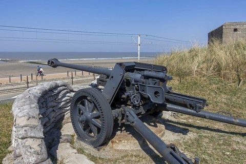 German WWII Pak 40 75 mm anti-tank gun at WW2 Saltzwedel-neu Battery, Raversyde Atlantikwall,