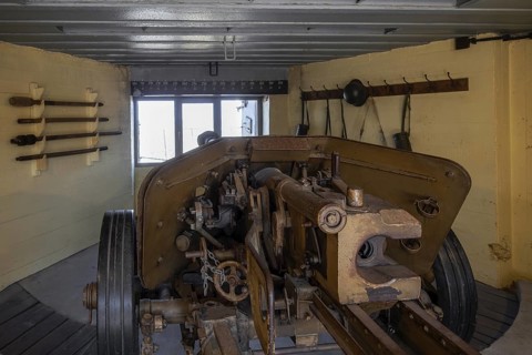 German WWII Pak 40 75 mm anti-tank gun in bunker at WW2 Saltzwedel-neu Battery, Raversyde