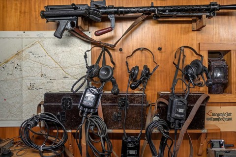 Communication headsets in German WW2 transmission post at WWII Saltzwedel-neu Battery, Raversyde