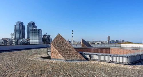 Skyline of the city Ostend, Oostende seen from Fort Napoleon of the Napoleonic era in the dunes