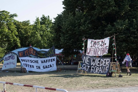 Action camp of demonstrators after the United 4 Gaza! Demonstration in which tens of thousands of