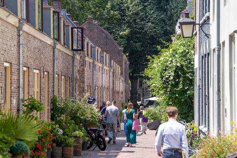 Utrecht city centre, Lange Rozendaal, small side street with residential buildings Netherlands