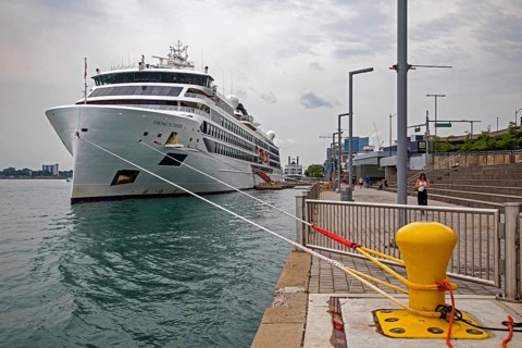 Detroit, Michigan - The Viking Octantis luxury cruise ship docked in Detroit during a cruise
