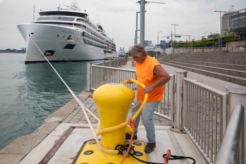 Detroit, Michigan - The Viking Octantis luxury cruise ship in Detroit on a cruise through the Great