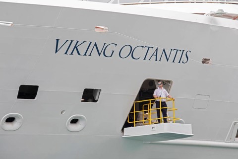 Detroit, Michigan - The Viking Octantis luxury cruise ship in Detroit on a cruise through the Great