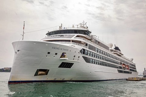 Detroit, Michigan - The Viking Octantis luxury cruise ship in Detroit on a cruise through the Great