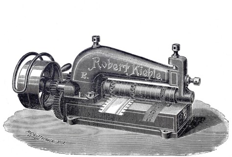 Leather processing, leather pinking machine by Robert Kiehle, around 1880, digitally improved