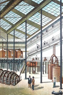 Interior of a factory for the production of beet sugar, c. 1880, Germany, digitally enhanced