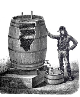 Grading barrel for rapid vinegar production, vinegar fermentation, around 1860, digitally improved