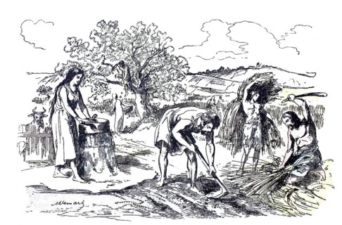 Agriculture, farmers tilling fields in the Iron Age, c. 700 BC, digitally enhanced reproduction of