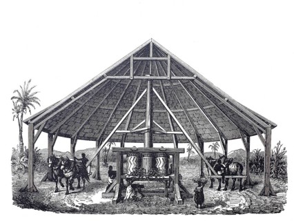 Sugar cane mill, around 1880, Cuba, digitally improved reproduction of a 19th century model,