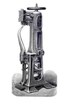 Shoemaker, shoemaker, sole sewing machine by Robert Kiehle, around 1870, digitally improved