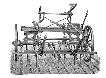 Arable farming, agriculture, hoeing machine by G. Bölte from Oschersleben, digitally improved