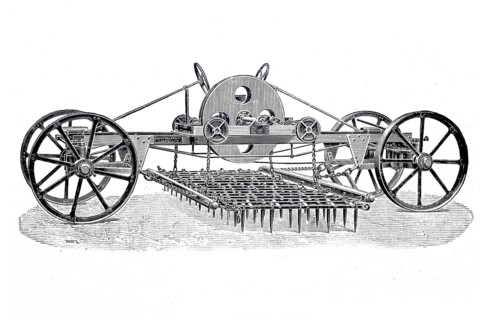 Agriculture, tillage, steam harrow by John Fowler, c. 1860, digitally enhanced reproduction of a
