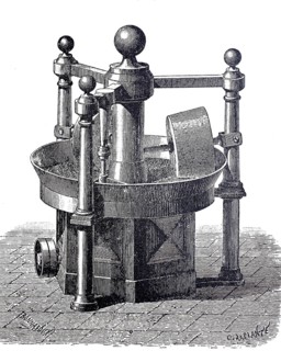 Production of chocolate, melangeur, a machine for mixing sugar and cocoa powder, around 1830,
