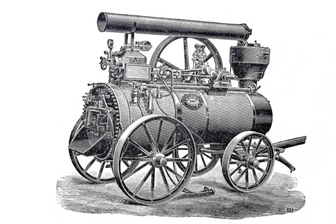 Agriculture, harvest, locomobile, a steam engine plant in closed design, in which all components