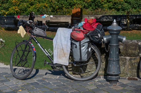 Parked bike during a bike ride, Lauf an der Pegnitz, Middle Franconia, Bavaria, Germany