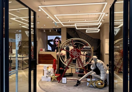 View from outside of a shop owned by the American clothing company GUESS, Noble Fashion Store, City