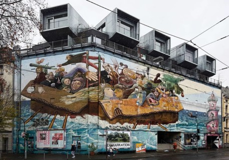 Bilker Bunker, heritage-protected bunker with the wall painting Time Travelers, today a