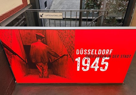 Stairway to the historic air raid shelter, Düsseldorf, North Rhine-Westphalia, Germany