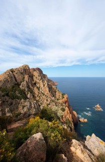 Bizarre rock formations on Capo Rosso, Piana, Corse-du-Sud department, west coast, Corsica,