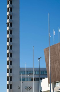 Tower with external staircase, Olympic Stadium, architects Yrjö Lindegren and Toivo Jäntti,