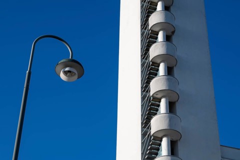 Street lamp, tower with external staircase, Olympic Stadium, architects Yrjö Lindegren and Toivo