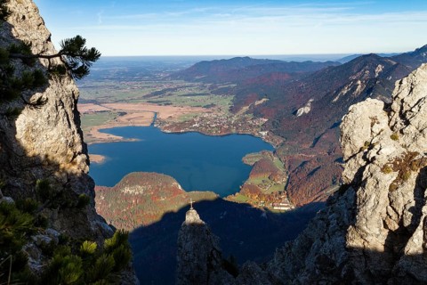 View of Lake Kochel from Herzogstand, Upper Bavaria, Alps, Germany