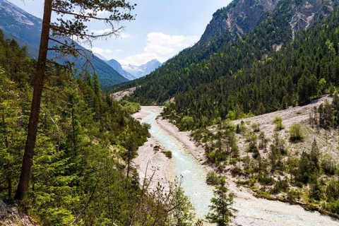 Isar cycle path to the source of the Isar in the Hinterau Valley, upper reaches of the Isar,