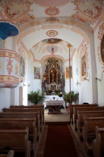 St. Johannisrain Catholic Church, interior with altar, Penzberg, Upper Bavaria, Germany