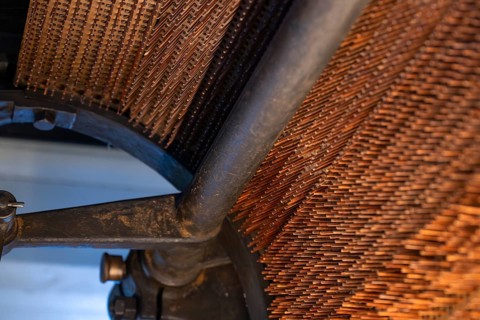 Detail historical machine for making matches, Tändsticksmuseet match museum or match museum,