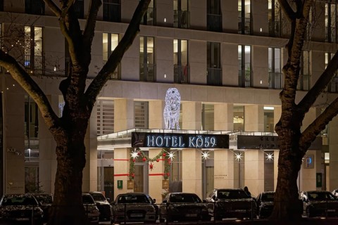 Hotel Kö 59, 5-star luxury hotel, Christmas decoration at the entrance, evening, Düsseldorf, North