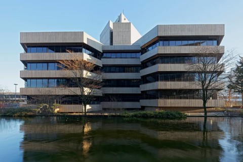 Rank-Xerox House, Brutalist office building, exposed concrete façade, Hentrich, Petschnigg und