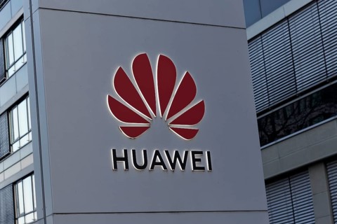 Huawei Techologies Germany, logo at the Düsseldorf office, telecommunications equipment supplier,