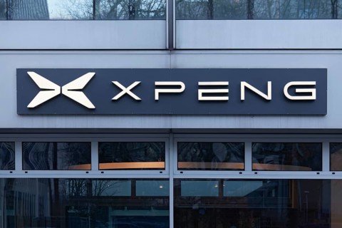 Xpeng, logo at the showroom of Chinese electric car brand Xiaopeng Motors, Düsseldorf, North