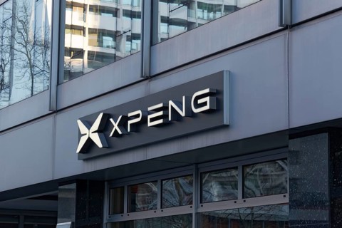 Xpeng, logo at the showroom of the Chinese electric vehicle brand Xiaopeng Motors, Düsseldorf,