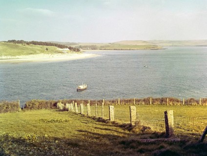Camel estuary looking over Doom Bar to village of Rock, River Camel, Chiddleypump, near Padstow,