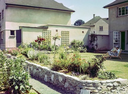 Back garden of suburban house thought to be naval officer housing, possibly Devonport, Plymouth,