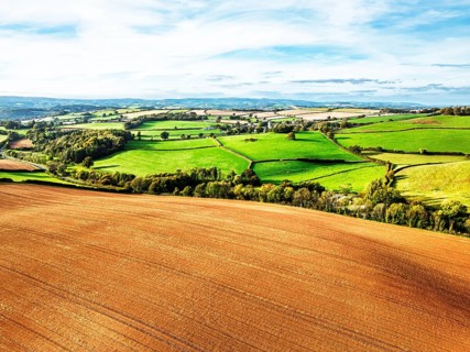 Colours of Devon Farms and Fields over Paignton and Berry Pomeroy from a drone, Totnes, England,