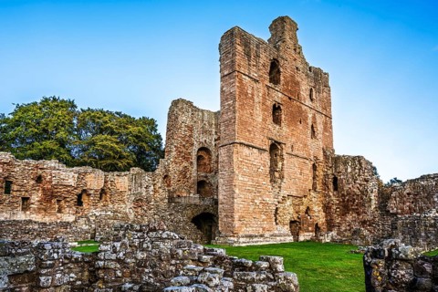 Ruins of Norham Castle and River Tweed, Norham, Northumberland, England, United Kingdom