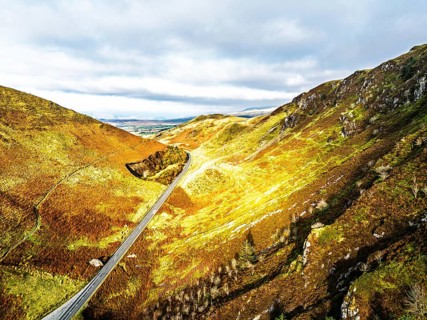 Autumn colours over Mach Loop from a drone, Minffordd, Tywyn, Wales, UK