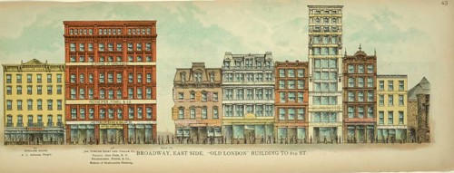 Broadway, East Side, Old London Building to 8th Street, New York, Manhattan, America, USA,