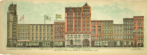 Broadway, West Side, Mottis Street to Exchange Alley, New York, Manhattan, America, USA,