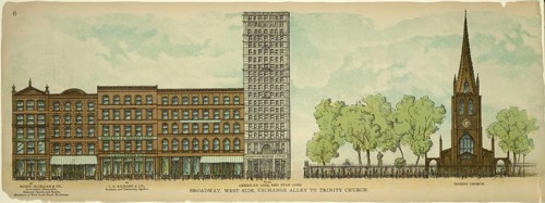 Broadway, West Side, Exchange Alley to Trinity Street, New York, Manhattan, America, USA, historic,