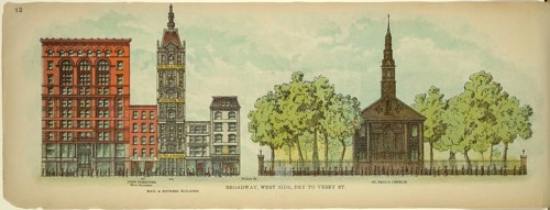 Broadway, West Side, Dey to Vesey Street, New York, Manhattan, America, USA, historic, authentic,