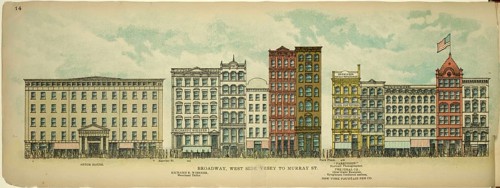 Broadway, West Side, Vesey to Murray Street, New York, Manhattan, America, USA, historic,